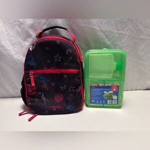 Lands’ End Kids Lunch Bag Tote + Bento Box Set – Space Astronaut Print – Black